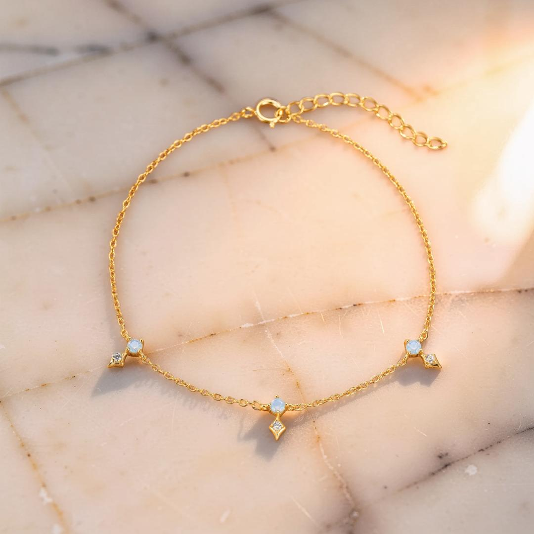 Bracelet Opale – Charme Étoilé, Argent Plaqué Or
