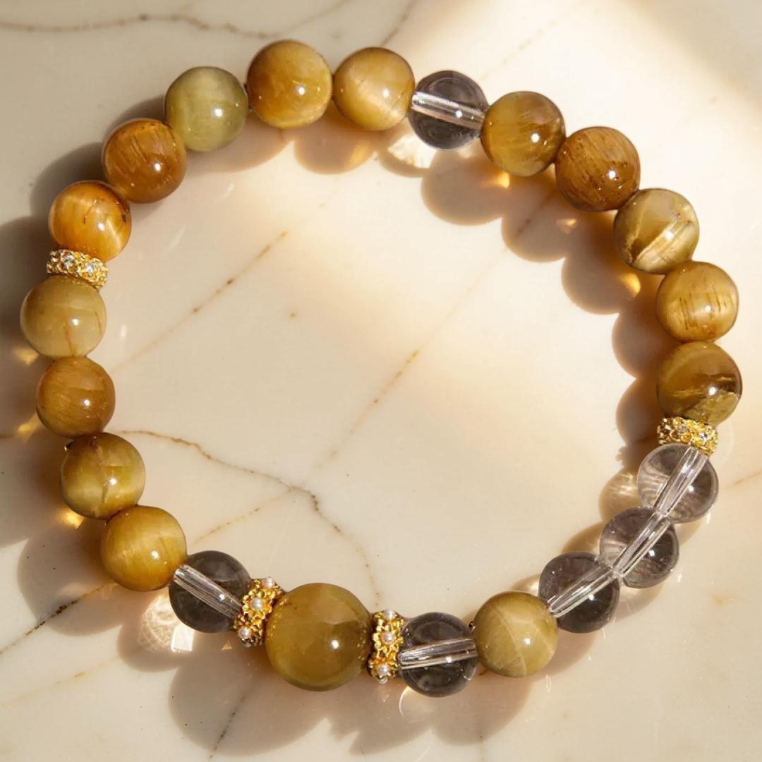 Bracelet Œil de Tigre et Cristal de Roche – Force Féminine