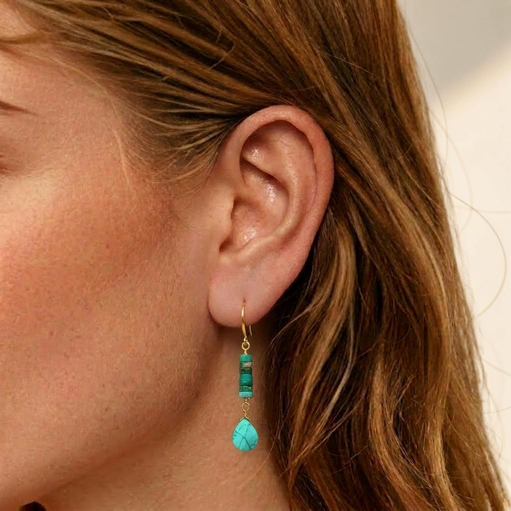 Boucles d'Oreilles Turquoise – Cylindre