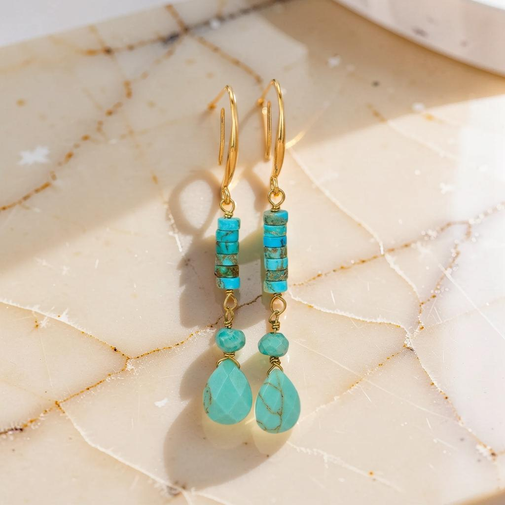 Boucles d'Oreilles Turquoise – Cylindre
