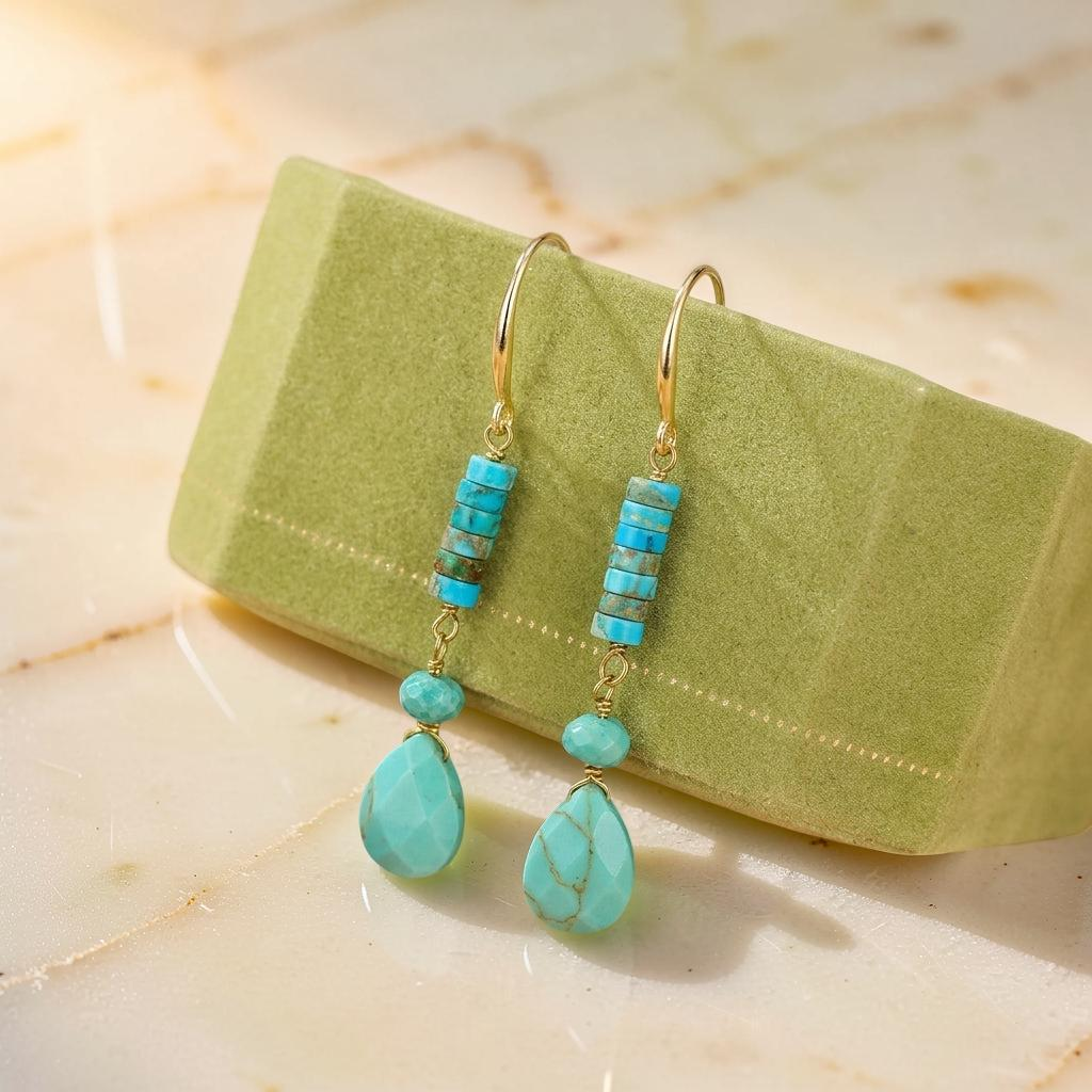 Boucles d'Oreilles Turquoise – Cylindre