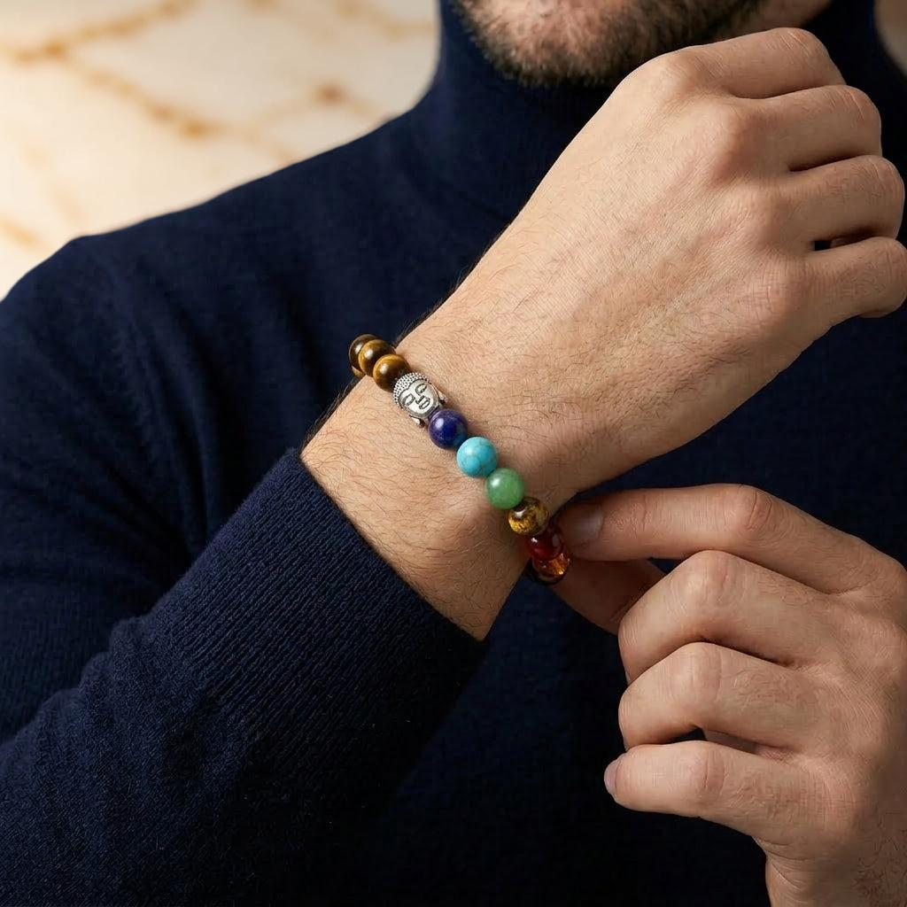 Bracelet 7 Chakras Œil de Tigre et Pierres Naturelles - Bouddha