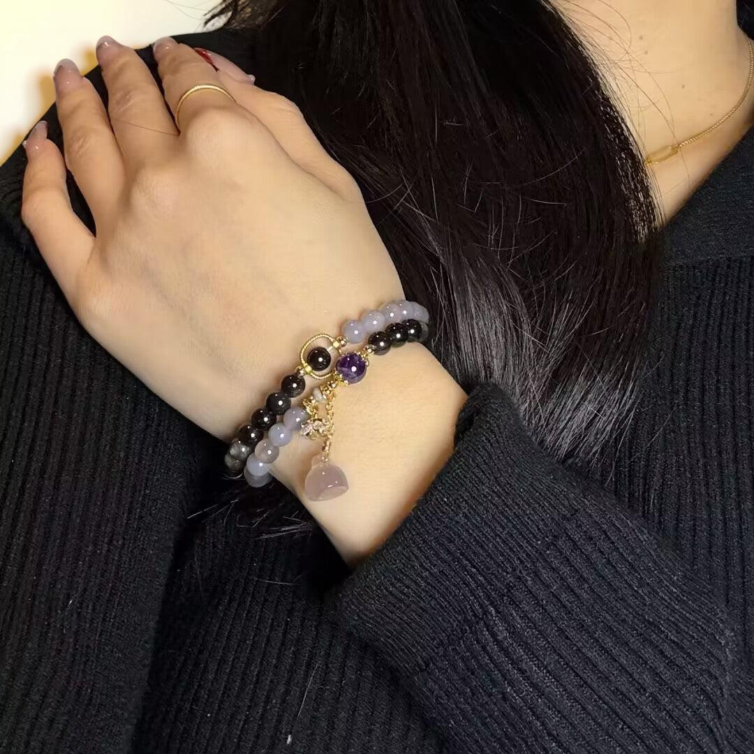 Bracelet Lotus Agate et Obsidienne – Paix Intérieure