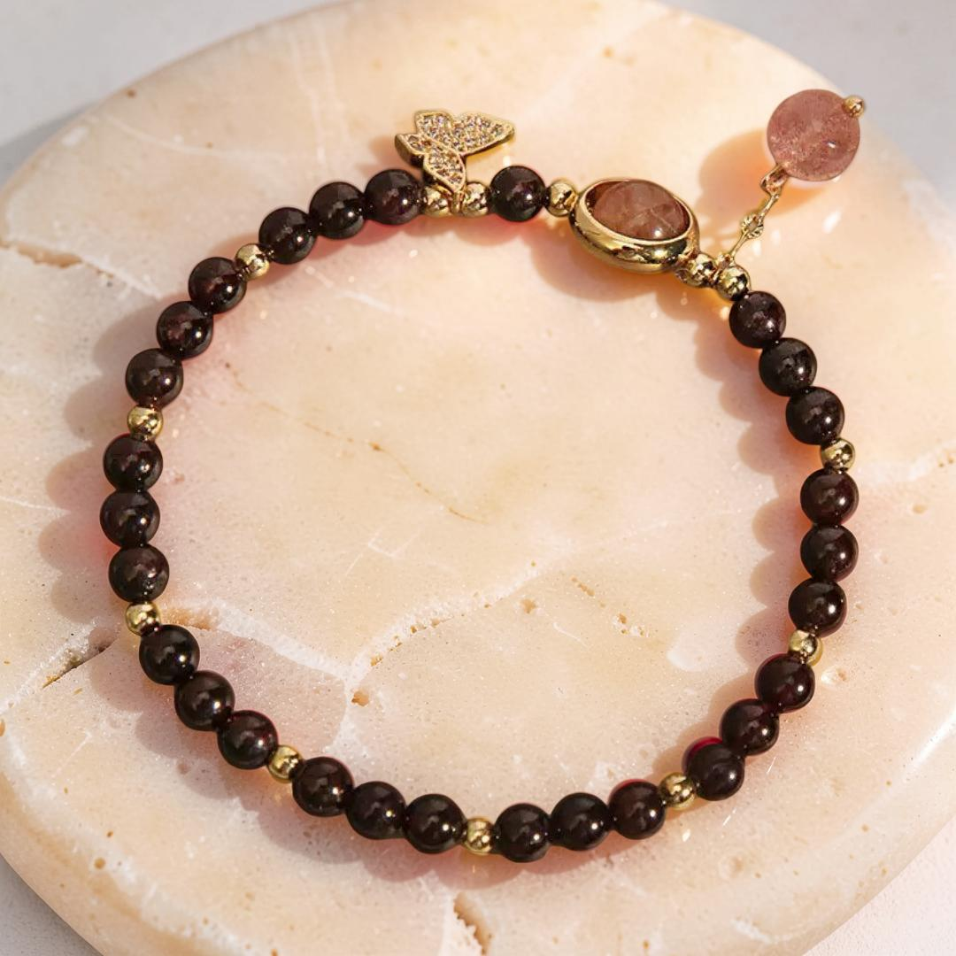 Bracelet Grenat et Quartz Fraise – Grâce Papillon