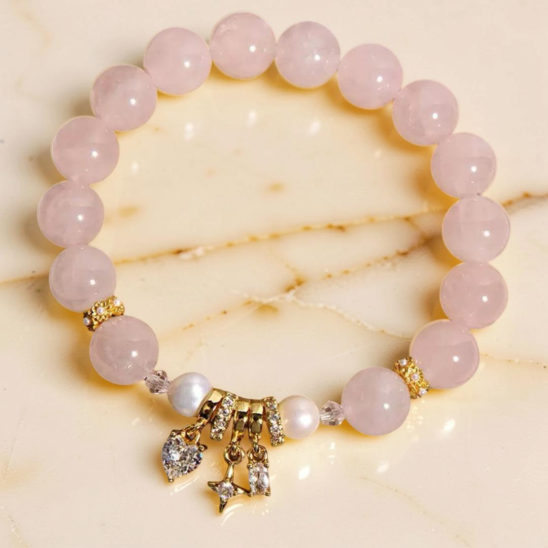 Bracelet Quartz Rose et Perle – Charme de Vénus