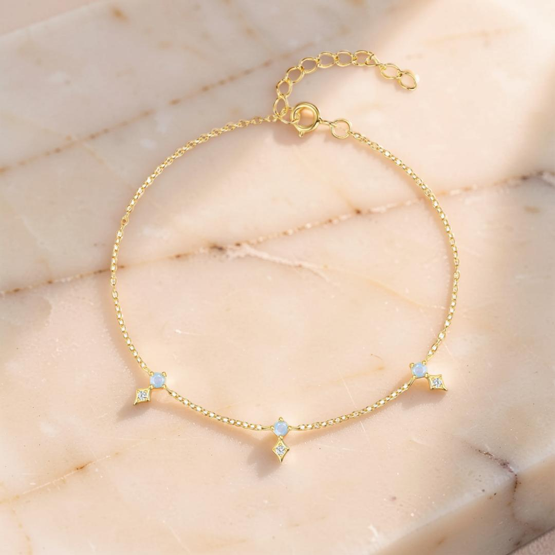 Bracelet Opale – Charme Étoilé, Argent Plaqué Or