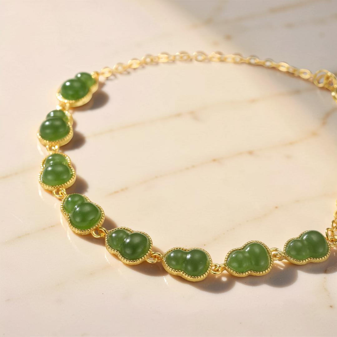 Bracelet Jade – Fortune Éternelle, Argent Plaqué Or