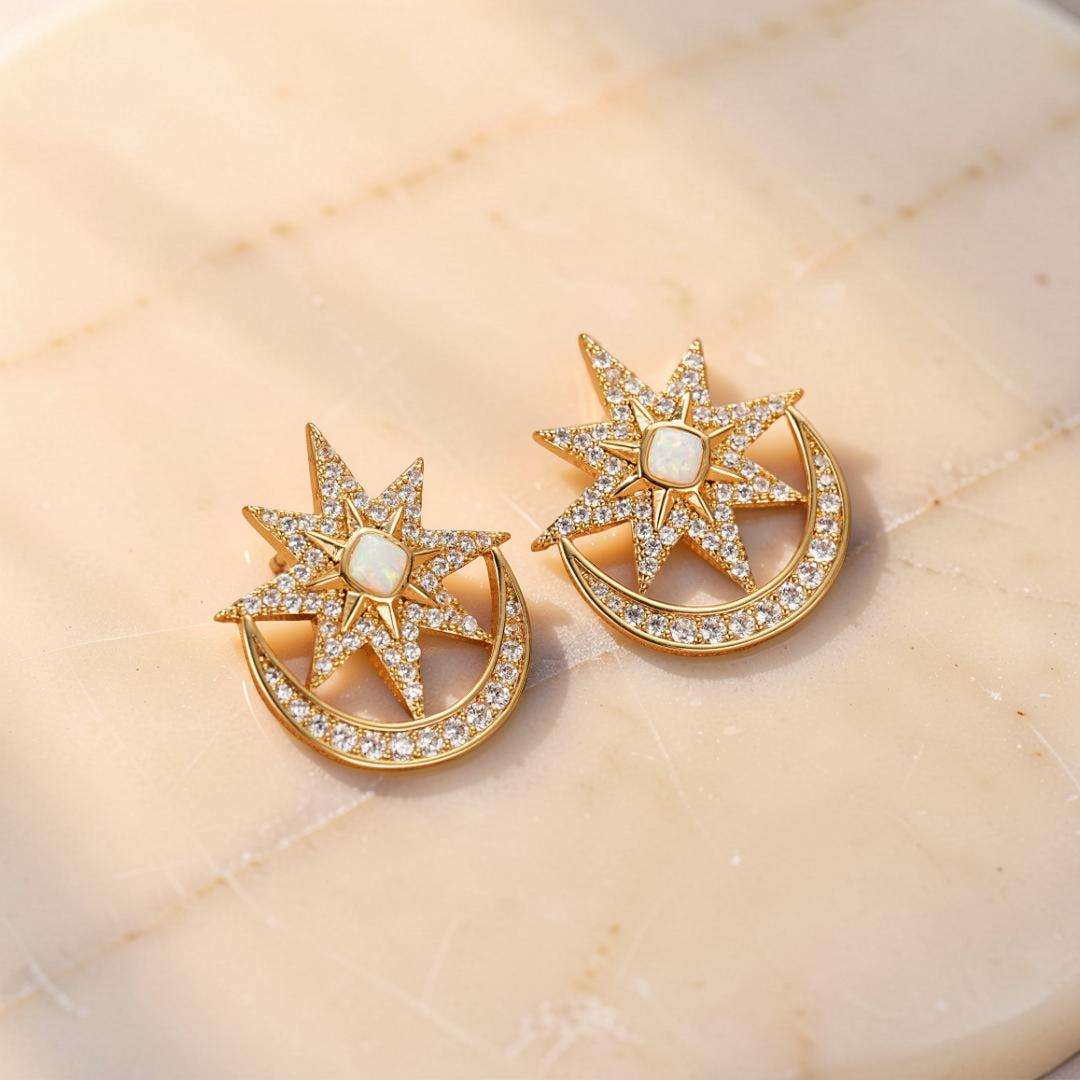 Boucles d'Oreilles Opale – Lune Étoilée