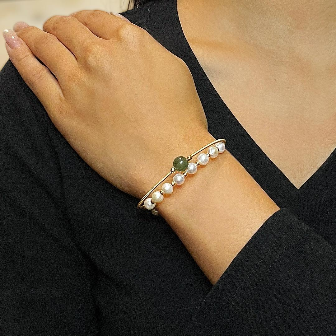 Bracelet Jade Néphrite et Perle – Élégance Pure