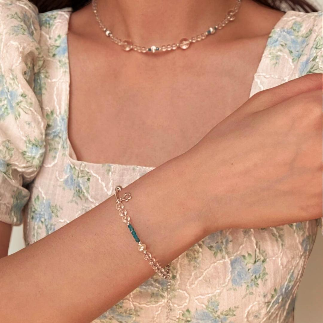 Bracelet Cristal de Roche et Apatite – Onde Joyeuse, Argent