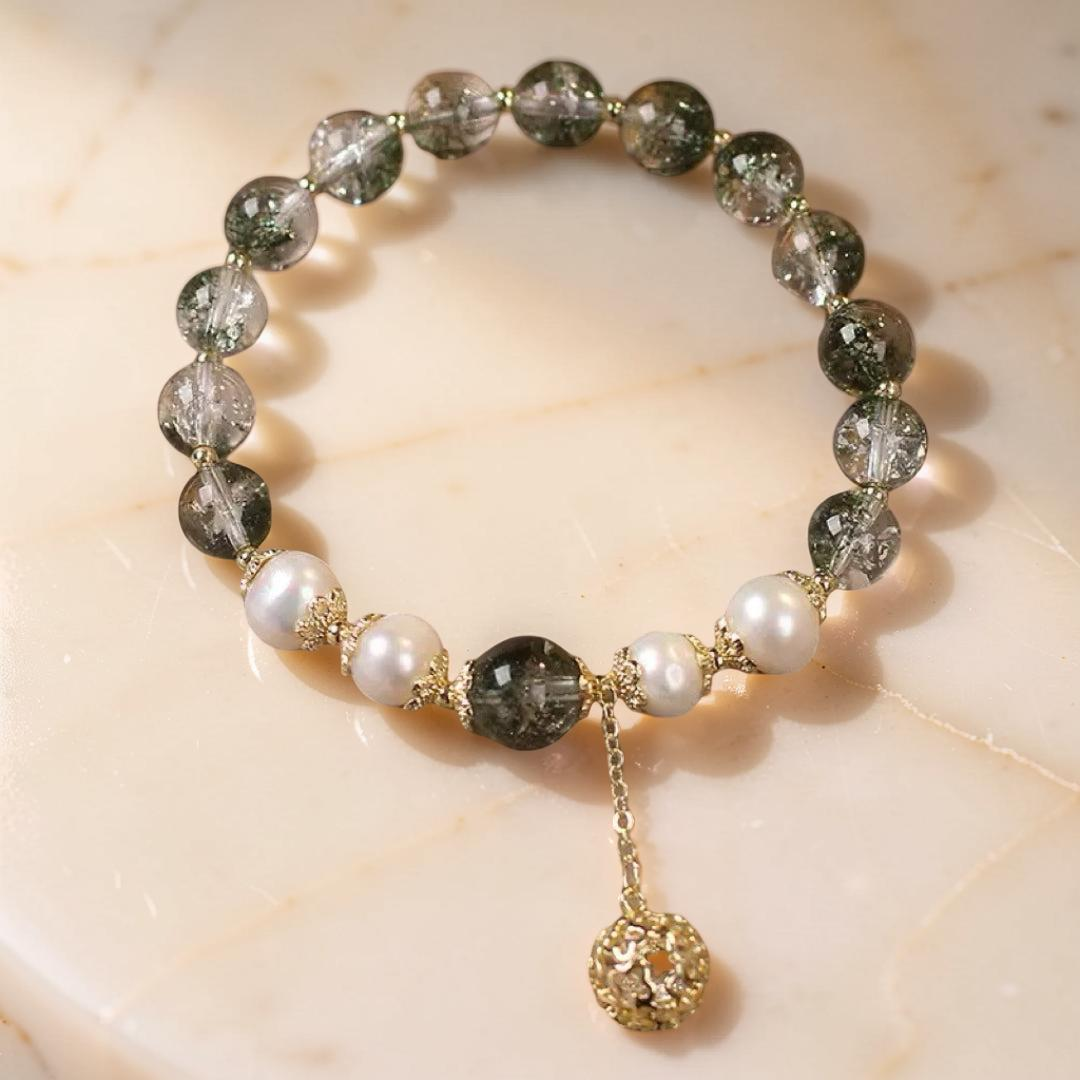 Bracelet Quartz Vert et Perle – Harmonie Royale