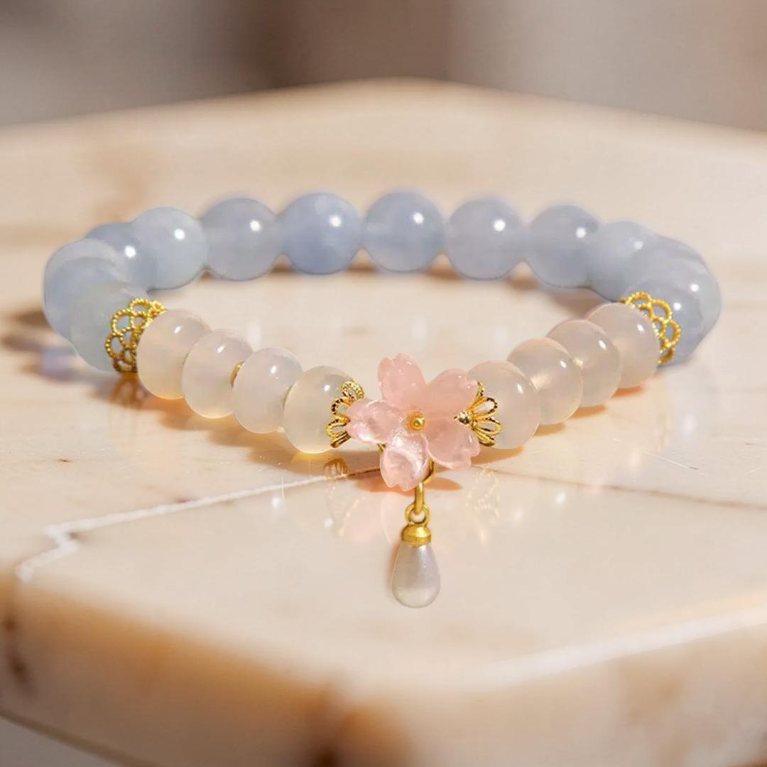 Bracelet Aigue-Marine et Agate – Fleur de Rosée