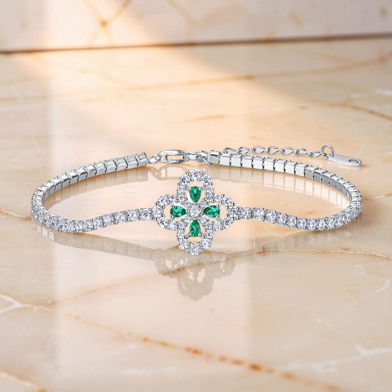 Bracelet Émeraude Trèfle – Chance Étincelante, Argent