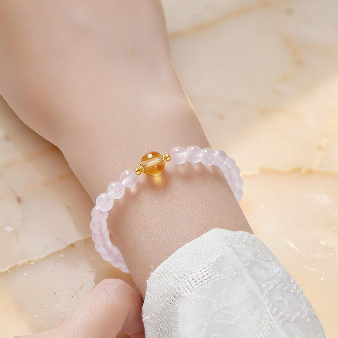 Bracelet Quartz Rose et Citrine – Équilibre Radieux, Argent Plaqué Or