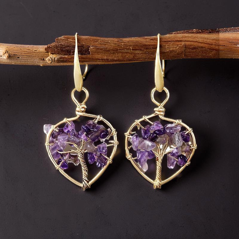 Boucles d'oreilles Améthyste – Arbre Céleste, Cuivre