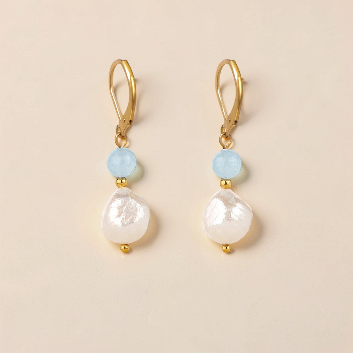 Boucles d'oreilles Aigue marine et Perle – Pure Lumière