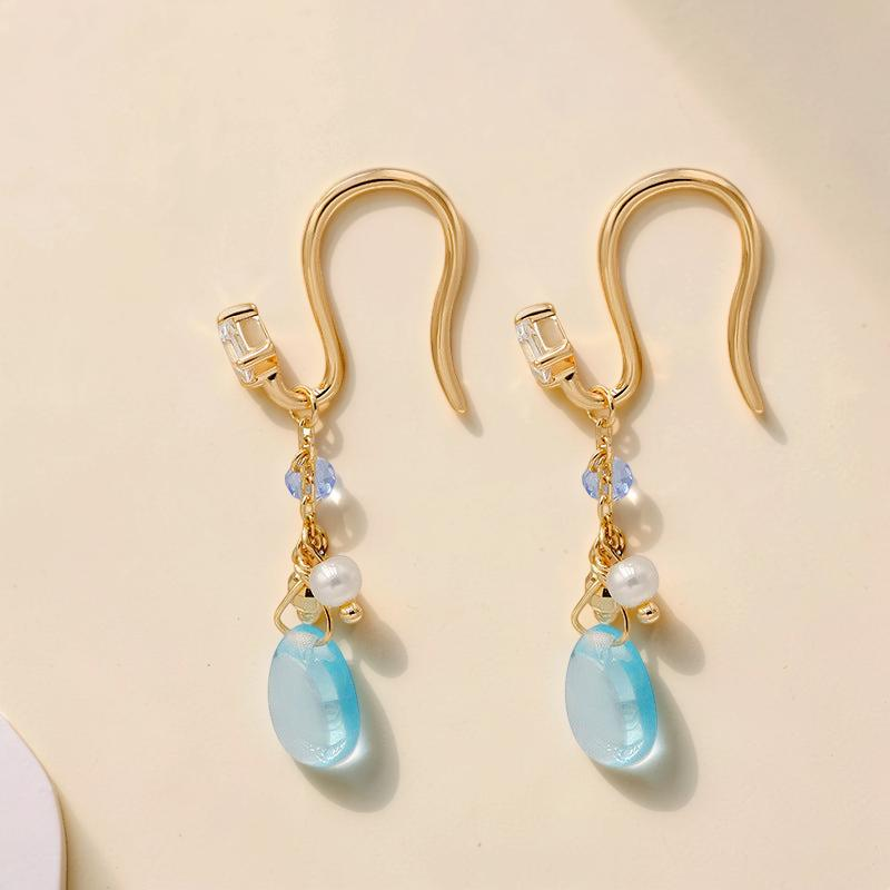 Boucles d'Oreilles Topaze et Perle – Allure Marine, Argent Plaqué Or