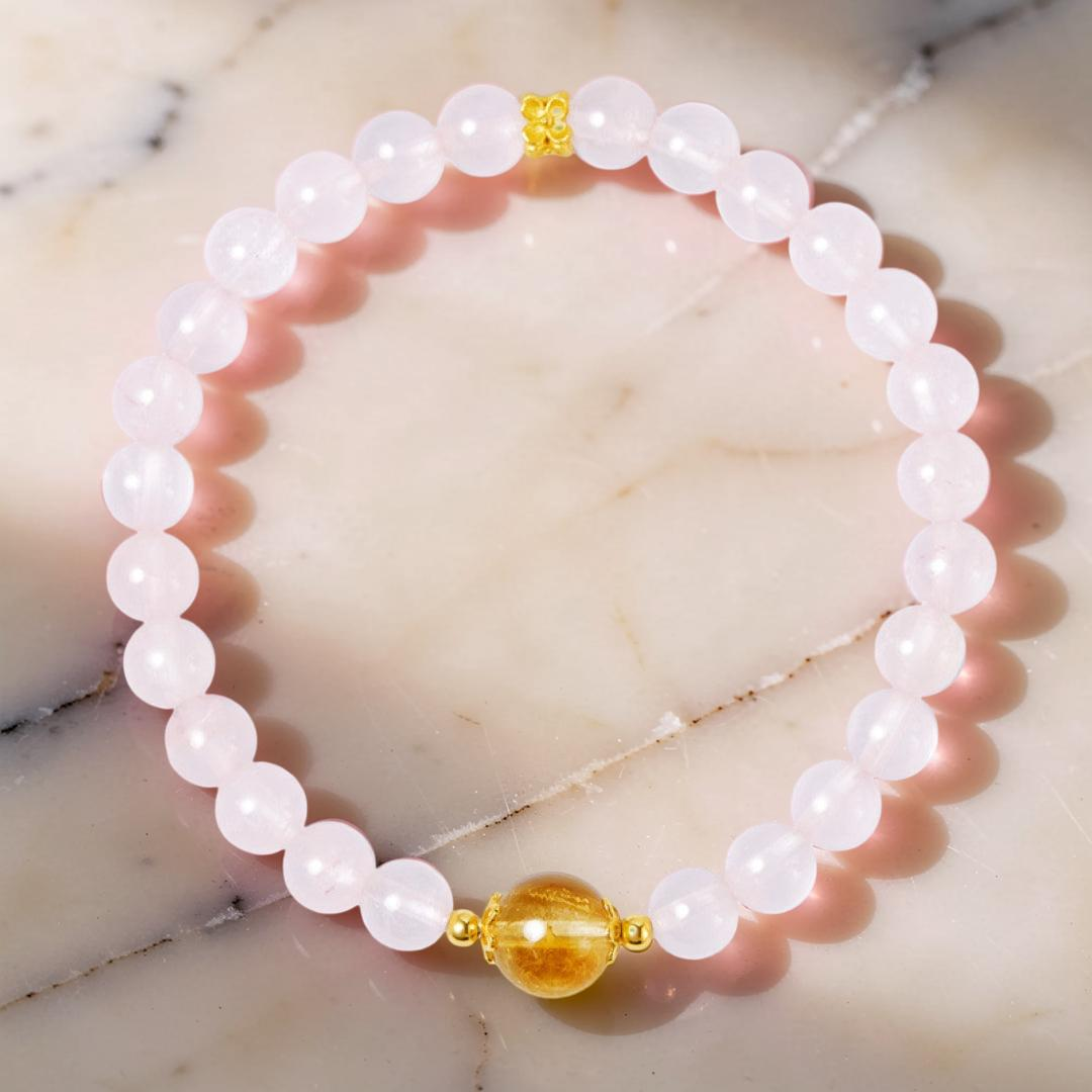 Bracelet Quartz Rose et Citrine – Équilibre Radieux, Argent Plaqué Or