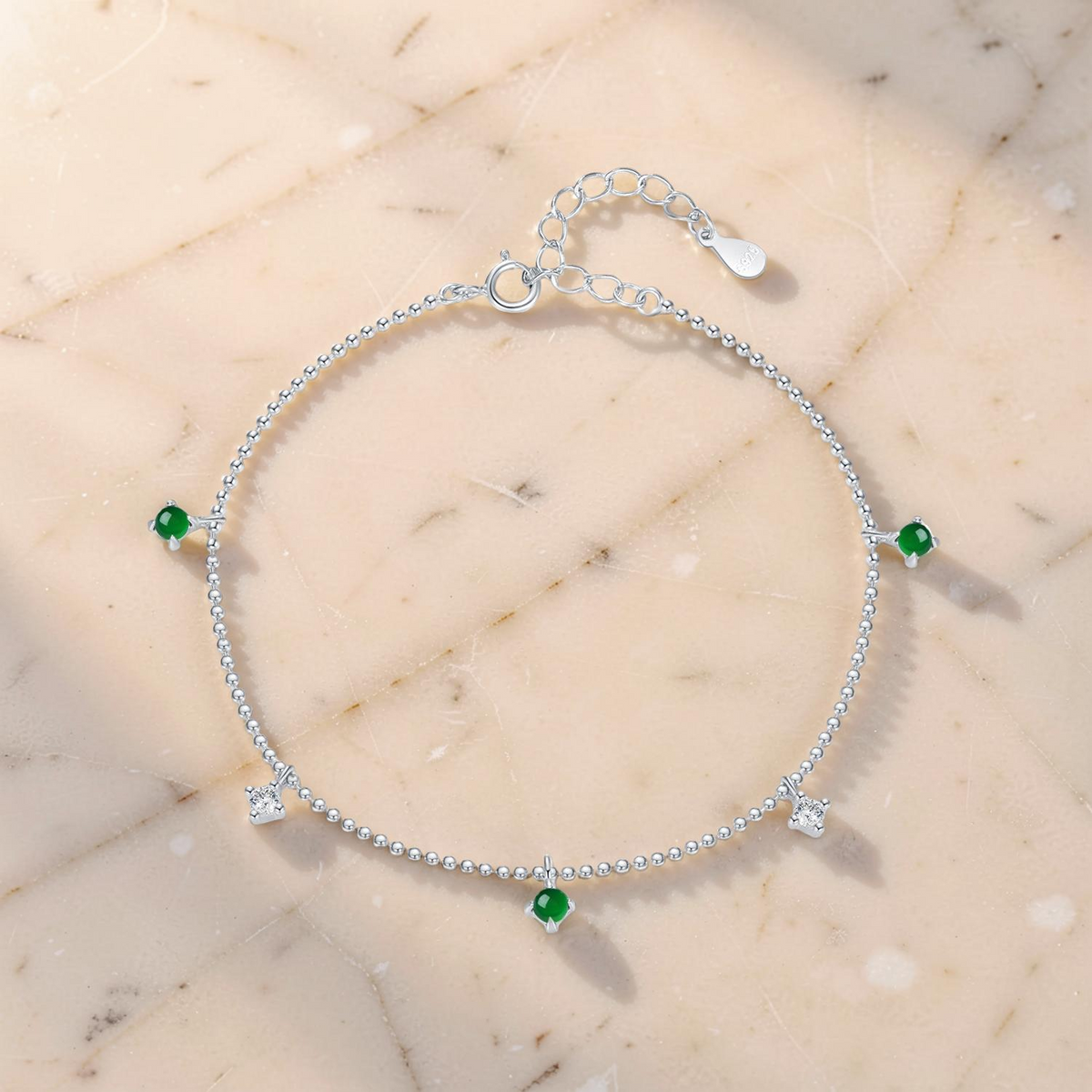 Bracelet Émeraude – Rosée Lumineuse, Argent 925