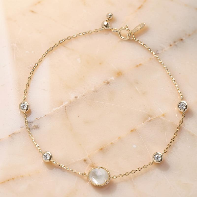 Bracelet Cristal de Roche – Aura Cristalline, Argent Plaqué Or 14K