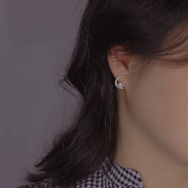 Boucles d'Oreilles Perle – Étoile Lunaire, Plaqué Or