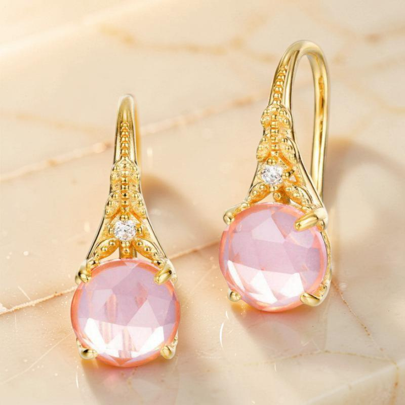 Boucles d'Oreilles Quartz Rose – Éclat Floral, Argent Plaqué Or