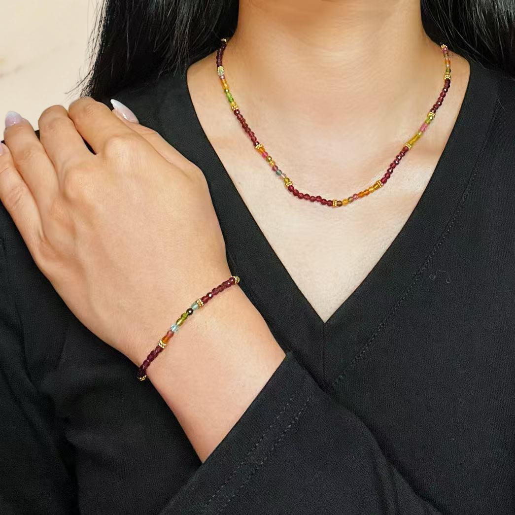 Bracelet Grenat et Tourmaline – Équilibre Chromatique, Argent Plaqué Or