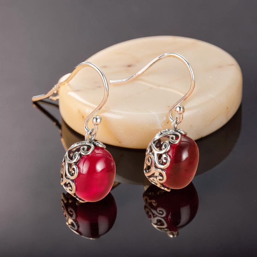 Boucles d’Oreilles Cornaline – Reflets d’Orient, Argent
