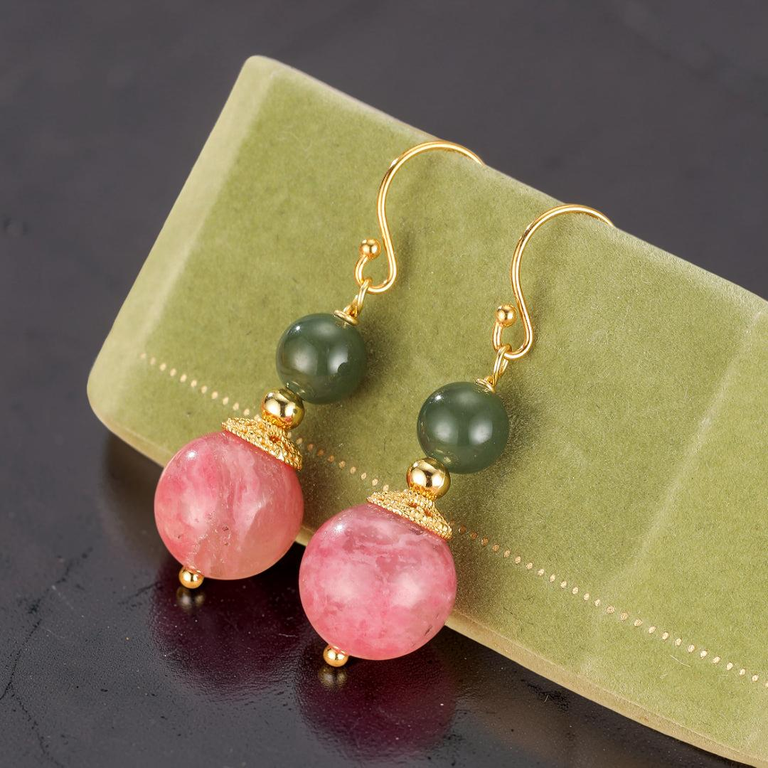 Boucles d’Oreilles Rhodonite et Jade – Duo Bien-Être