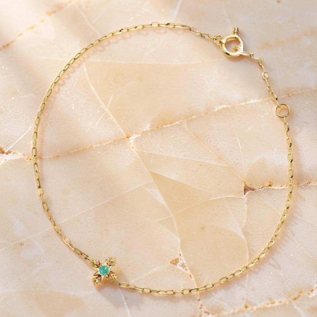 Bracelet Amazonite, Croix Étoilée, Argent Plaqué Or