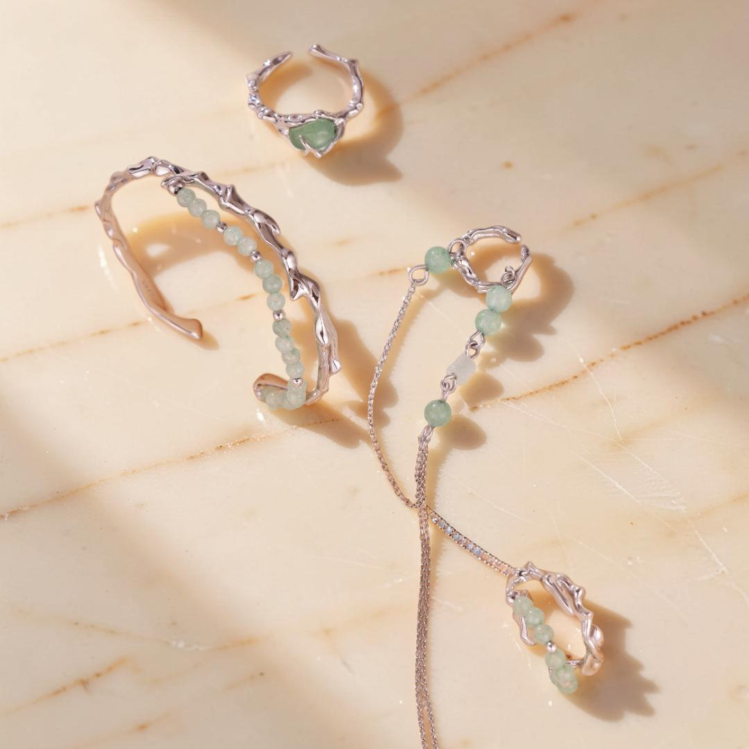 Bracelet Aventurine – Force du Bambou, Argent