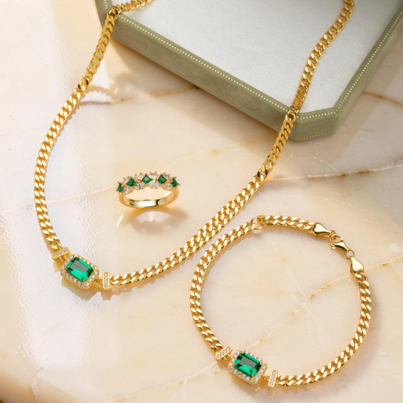 Bracelet Émeraude – Diadème Royal, Argent Plaqué Or