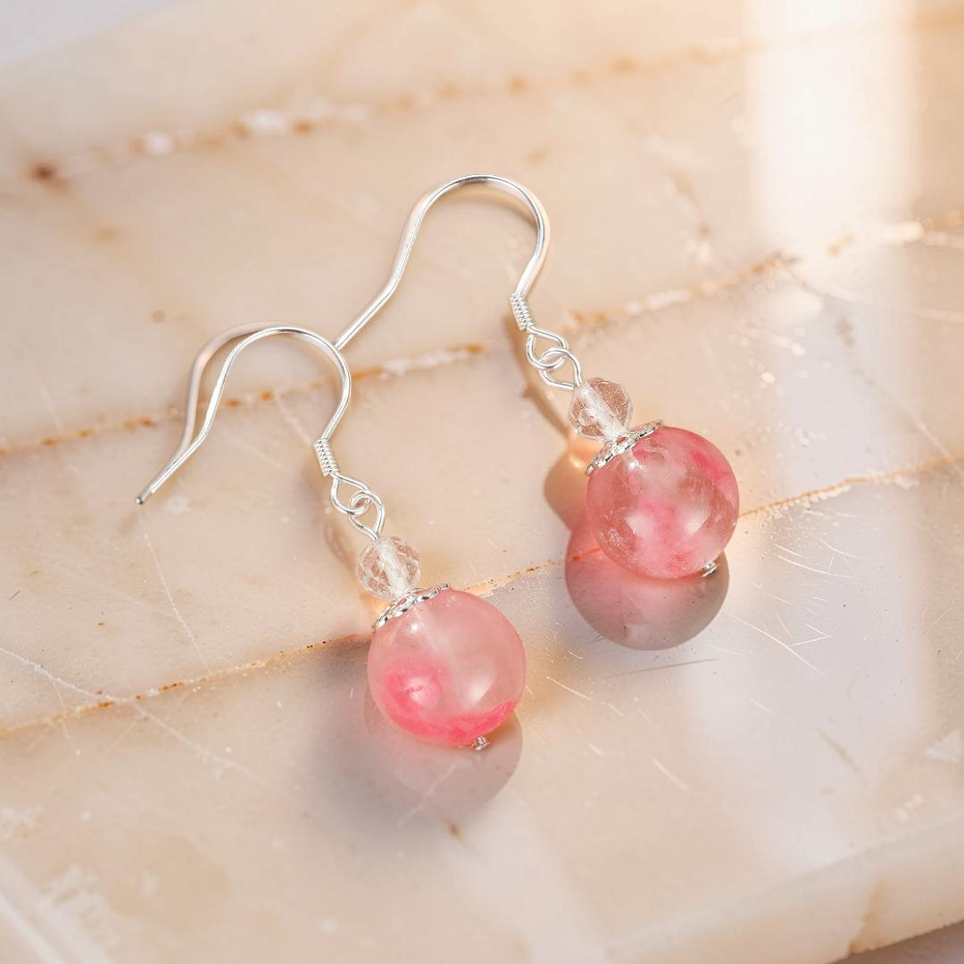 Boucles d’Oreilles Rhodonite – Rosée d’Amour, Argent