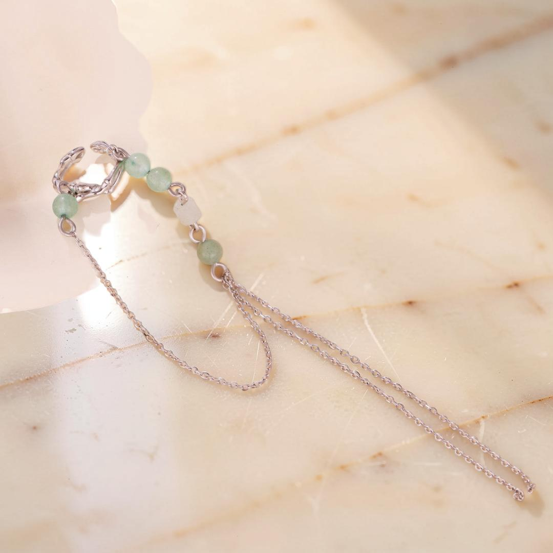 Boucle d'Oreille Aventurine – Force du Bambou, Argent