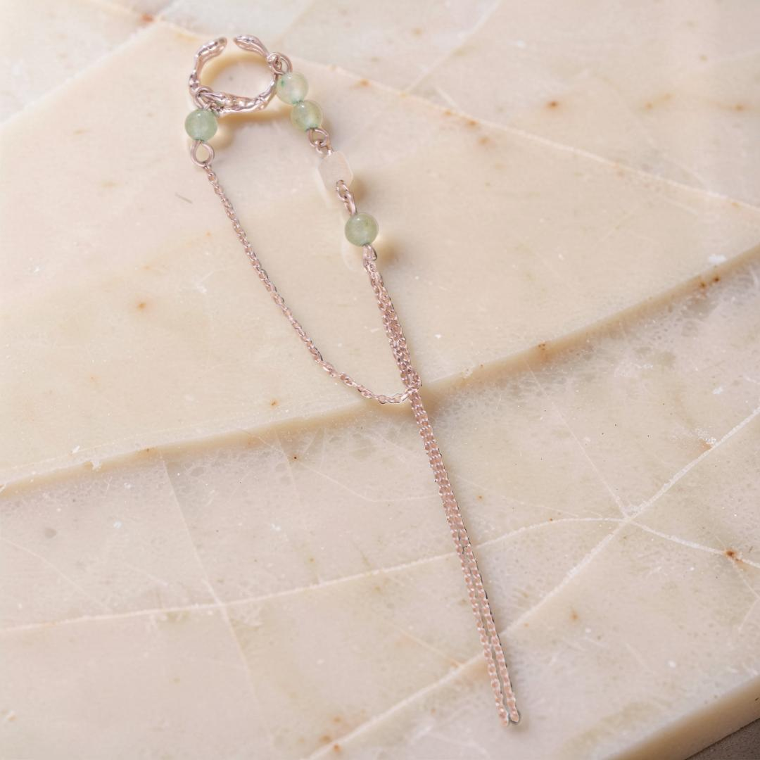 Boucle d'Oreille Aventurine – Force du Bambou, Argent