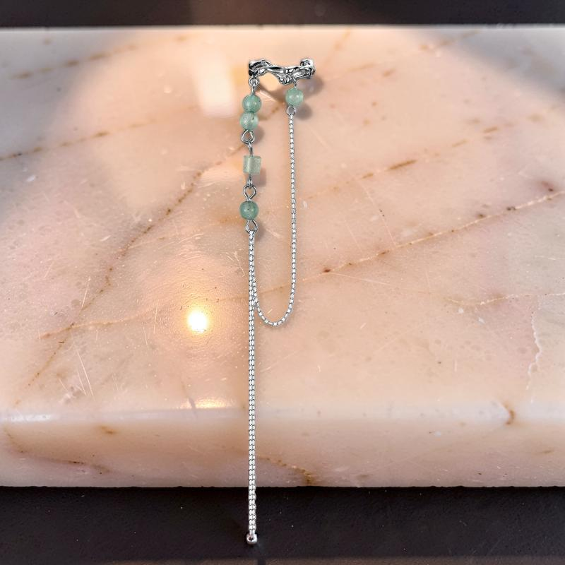 Boucle d'Oreille Aventurine – Force du Bambou, Argent