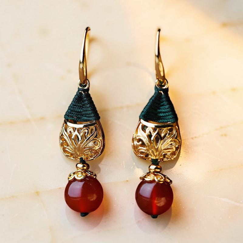 Boucles d'Oreilles Agate – Force Sereine, Plaqué Or