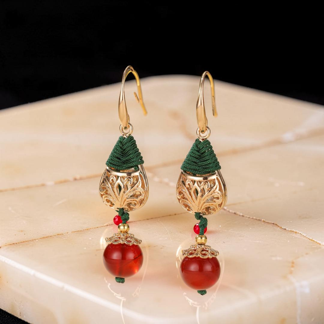 Boucles d'Oreilles Agate – Force Sereine, Plaqué Or