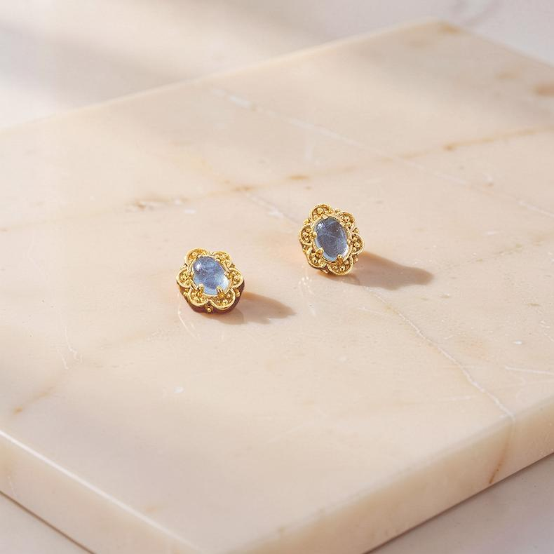 Boucles d'Oreilles Aigue Marine – Aura Marine, Argent Plaqué Or