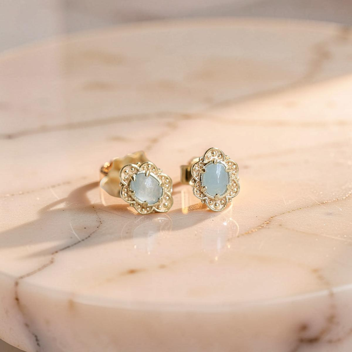Boucles d'Oreilles Aigue Marine – Aura Marine, Argent Plaqué Or