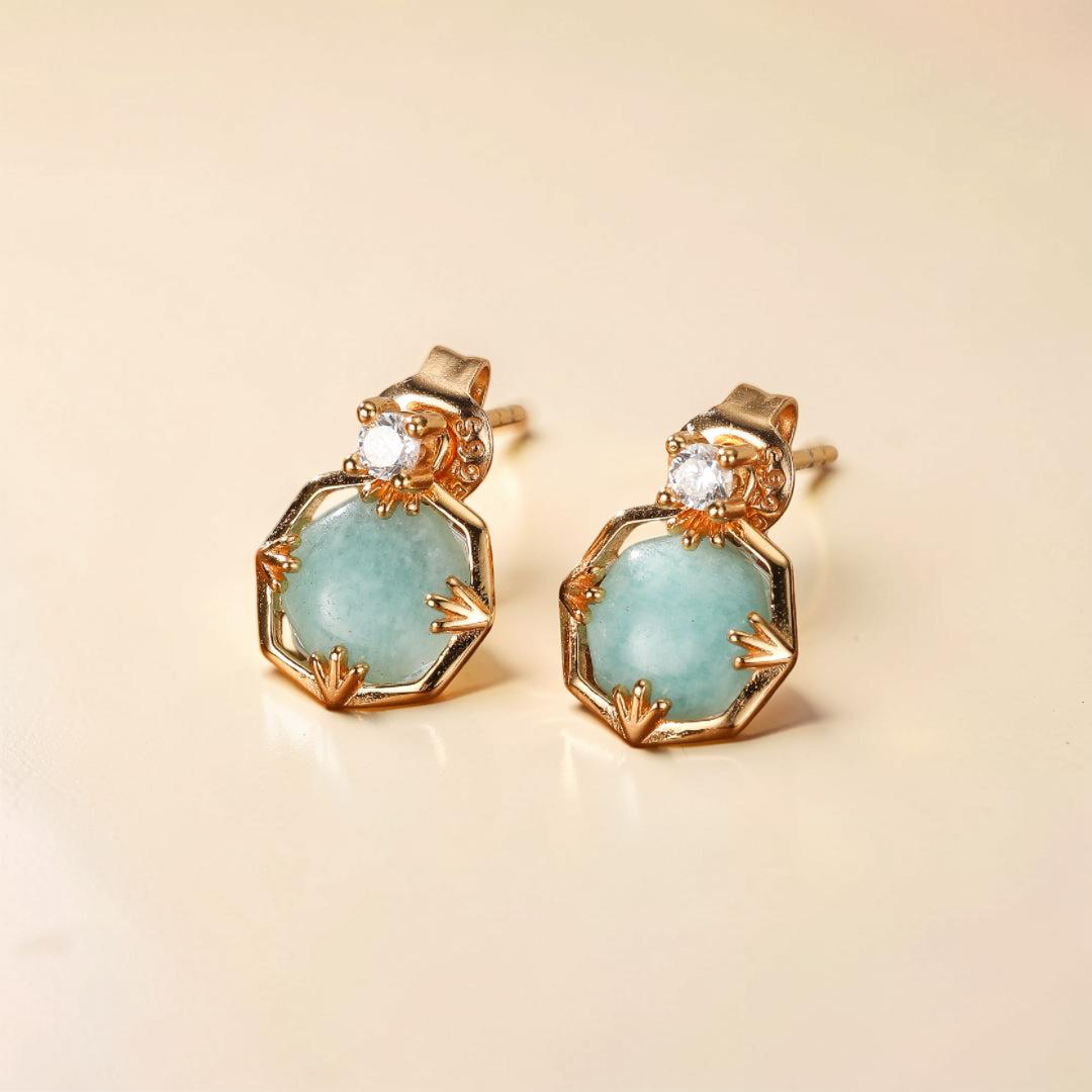Boucles d'Oreilles Amazonite et Cristal de Roche – Danse des Étoiles, Argent Plaqué Or