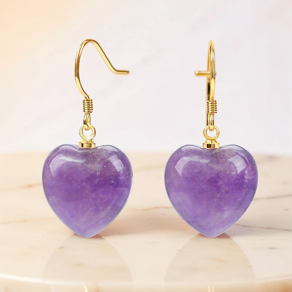 Boucles d'Oreilles Améthyste – Amour Serein, Argent Plaqué Or