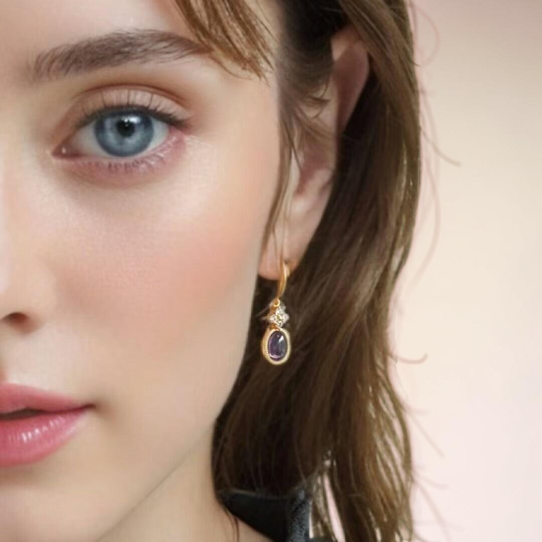 Boucles d'Oreilles Améthyste – Rêve Byzantin, Argent Plaqué Or