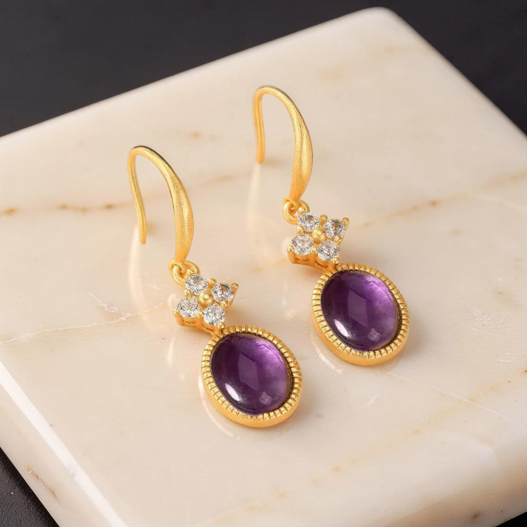 Boucles d'Oreilles Améthyste – Rêve Byzantin, Argent Plaqué Or