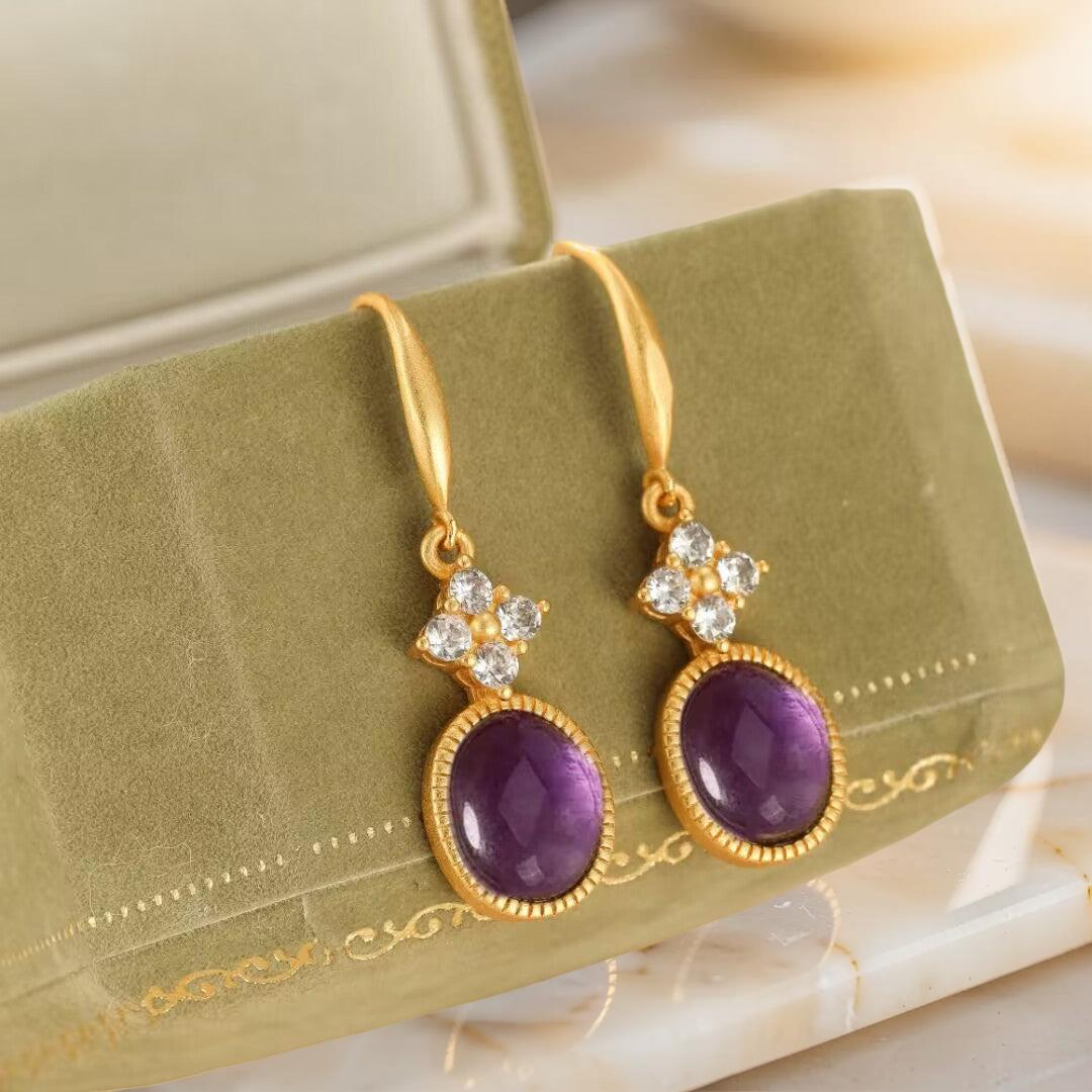 Boucles d'Oreilles Améthyste – Rêve Byzantin, Argent Plaqué Or