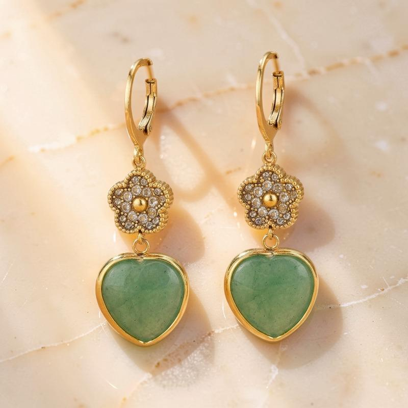 Boucles d'Oreilles Aventurine – Cœur Chanceux