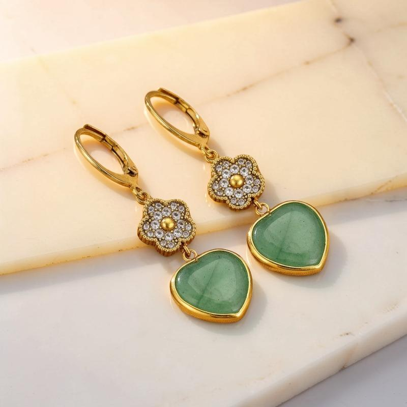 Boucles d'Oreilles Aventurine – Cœur Chanceux