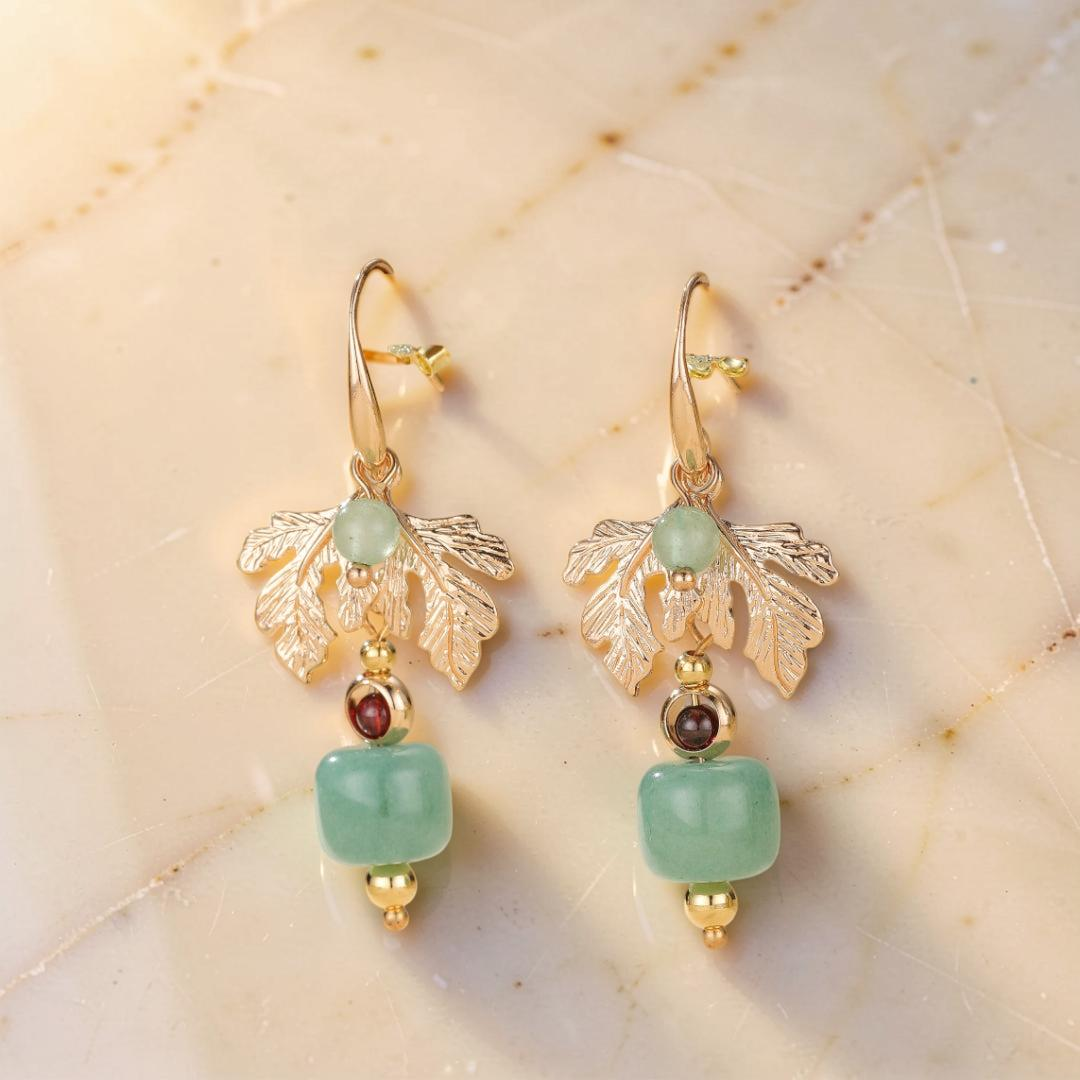 Boucles d'Oreilles Aventurine – Cœur Vert, Plaqué Or