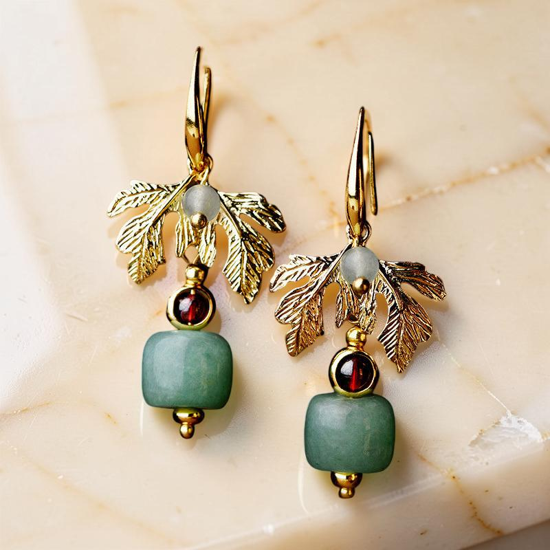 Boucles d'Oreilles Aventurine – Cœur Vert, Plaqué Or