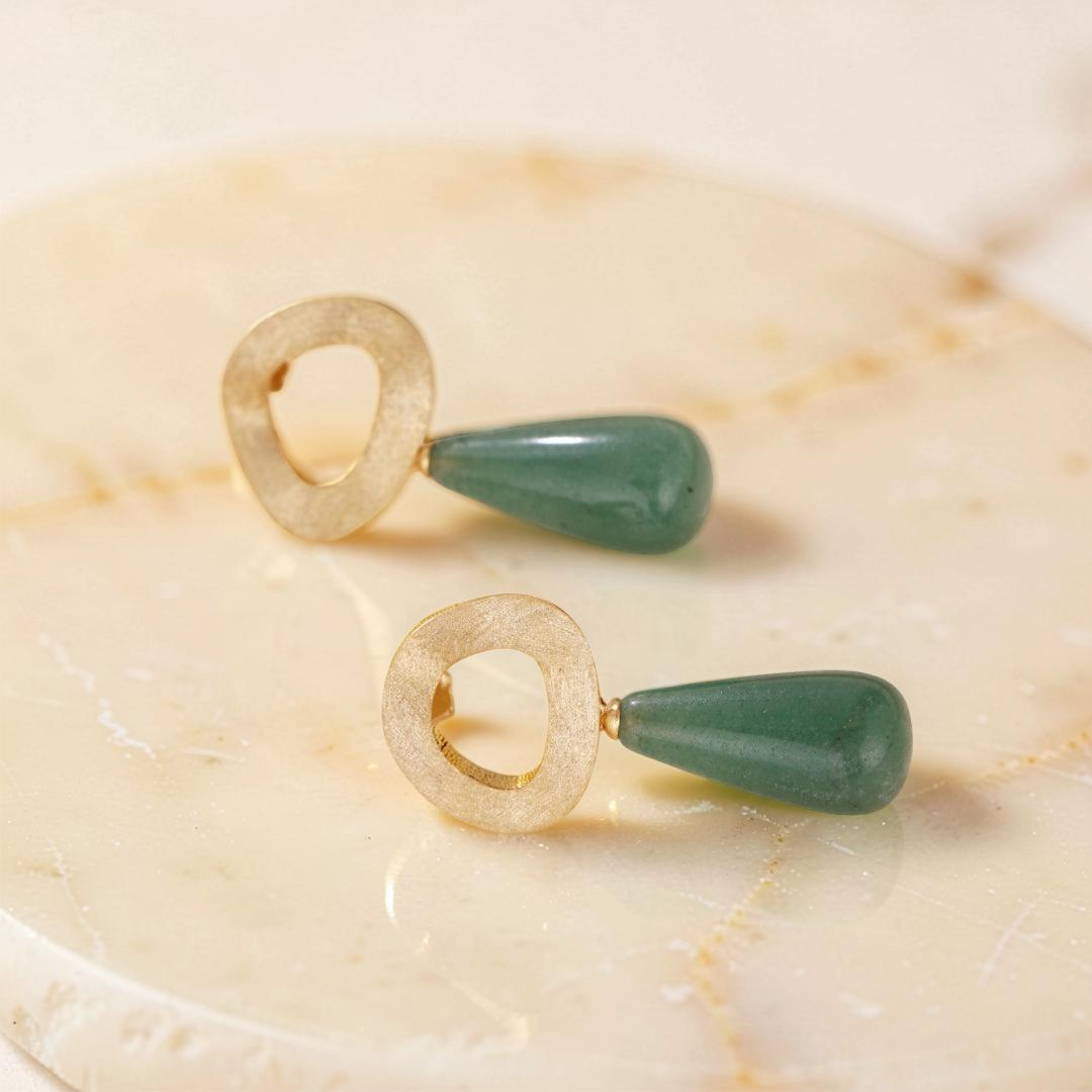 Boucles d'Oreilles Aventurine et Lapis Lazuli – Goutte Dorée, Argent Plaqué Or